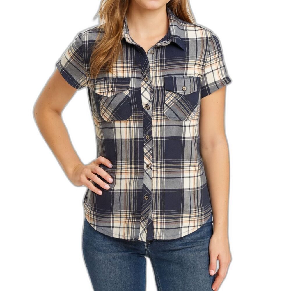 Polly & Esther Plaid Button-Up Shirt | Size Large